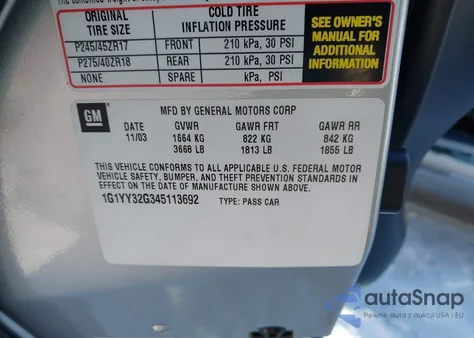 2004 Chevrolet Corvette z USA, uszkodzony, nr VIN 1G1YY32G345113692